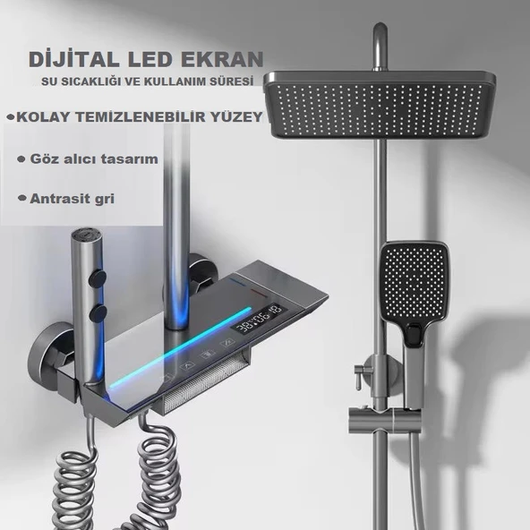 ANTRESİT DIJITAL EKRAN  PİYANO FONKSİYONEL AKILLI DUŞ SİSTEM BANYO BATARYA ROBOT YAĞMURLAM AMBİYANS