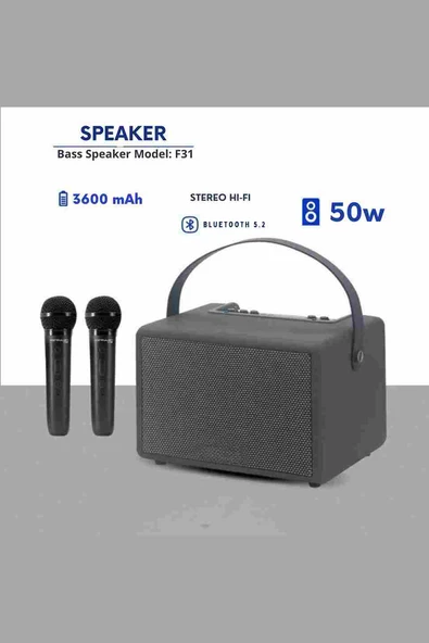 Qpen F31 50W Sürücülü 2 Adet Mikrofonlu BT 5.2 Kablosuz Hoparlör - Resim 2