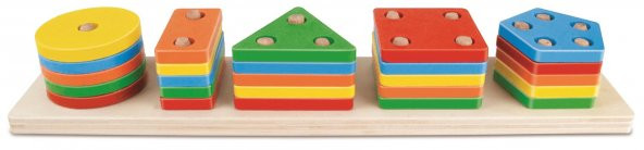 Hamaha Wood Toys Ahşap Eğitici Geliştirici Oyuncak Geometrik Şekiller 5li Vidalama Bultak Renkli