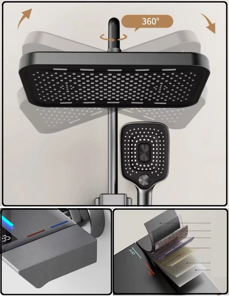 ANTRESİT DIJITAL EKRAN  PİYANO FONKSİYONEL AKILLI DUŞ SİSTEM BANYO BATARYA ROBOT YAĞMURLAM AMBİYANS - 6