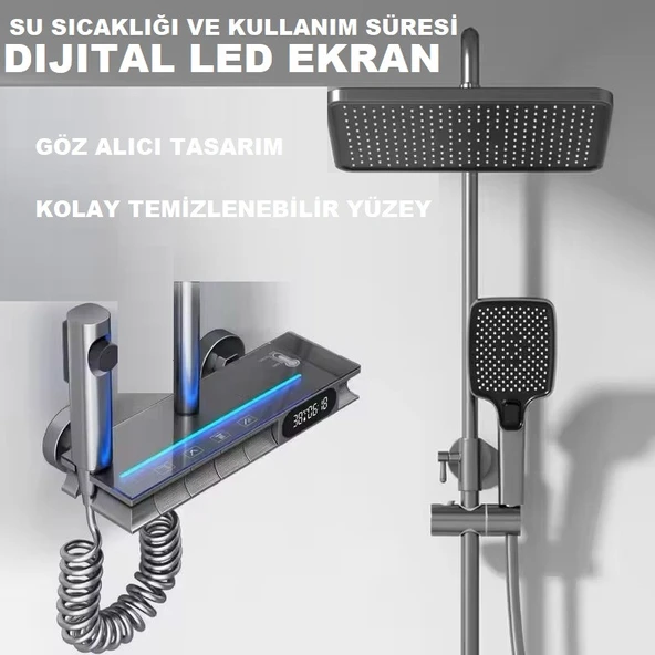 ANTRESİT DIJITAL EKRAN  PİYANO FONKSİYONEL AKILLI DUŞ SİSTEM BANYO BATARYA ROBOT YAĞMURLAM AMBİYANS - 1