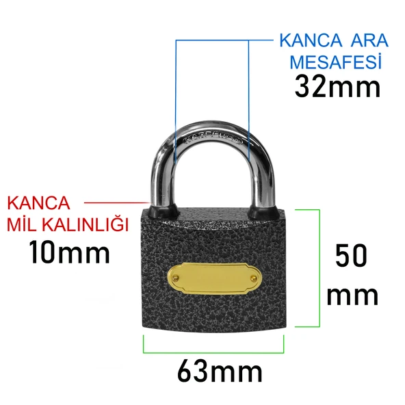 63 mm Asma Kilit Yağmur Contalı Ekstra Güvenli Çift Damak Kilitleme Özelliği Kapı Kilidi - 3