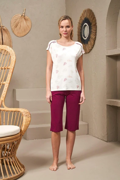 Pjs 25145 Kadın Kısa Kollu Kapri Pijama Takımı