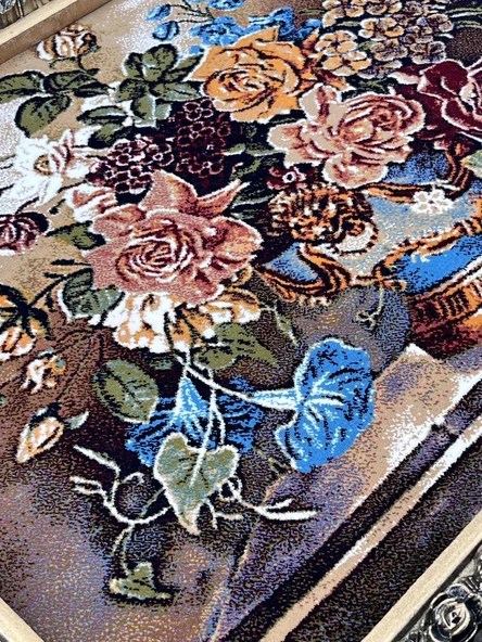 Zamanın Dokuduğu Çiçekler Adlı İran Tebriz Halı Tablo 94x74cm - Duvar Halı Kilim Tablo - 4