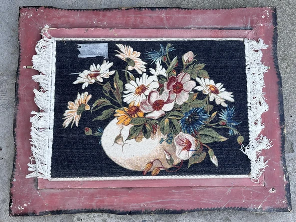 Flora'nın Fısıltıları Adlı İran Tebriz Halı Tablo 97x76cm - Duvar Halı Kilim Tablo - 9