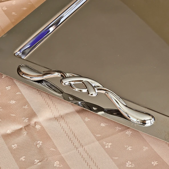 Kelebek Saten Platin Tekli 1MM Paslanmaz Çelik Tepsi 18/14 - 3