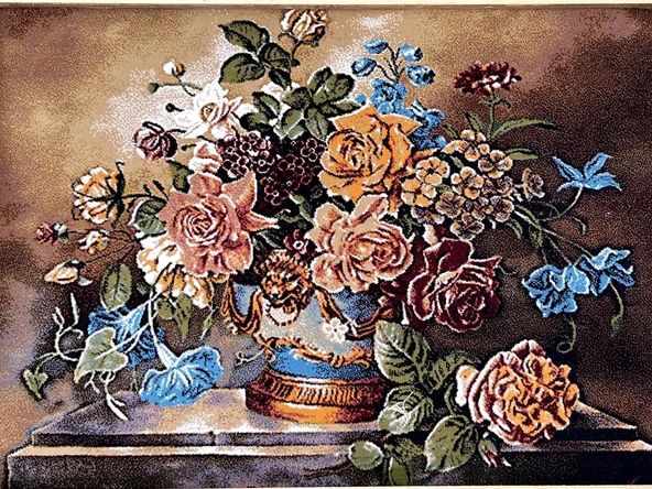 Zamanın Dokuduğu Çiçekler Adlı İran Tebriz Halı Tablo 94x74cm - Duvar Halı Kilim Tablo - 3