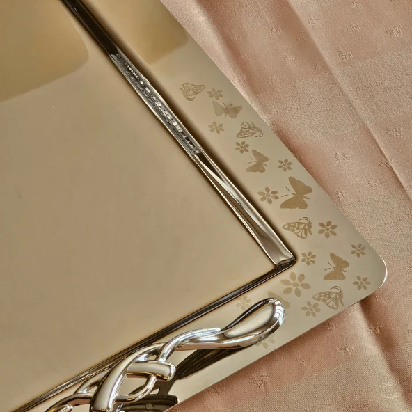 Kelebek Saten Platin Tekli 1MM Paslanmaz Çelik Tepsi 18/14 - 4