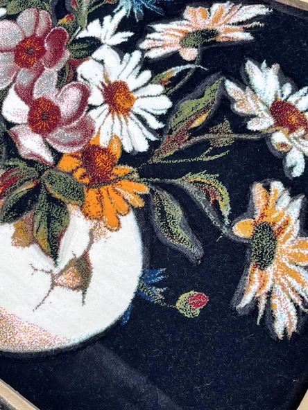 Flora'nın Fısıltıları Adlı İran Tebriz Halı Tablo 97x76cm - Duvar Halı Kilim Tablo - 5