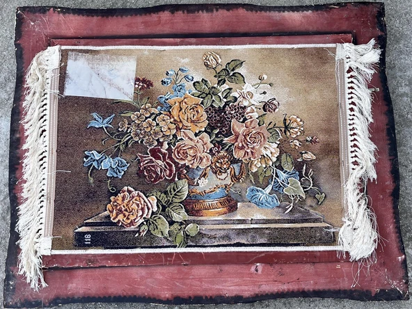 Zamanın Dokuduğu Çiçekler Adlı İran Tebriz Halı Tablo 94x74cm - Duvar Halı Kilim Tablo - 8