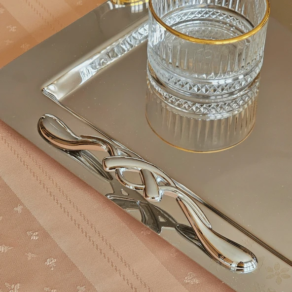 Kelebek Saten Platin Tekli 1MM Paslanmaz Çelik Tepsi 18/14