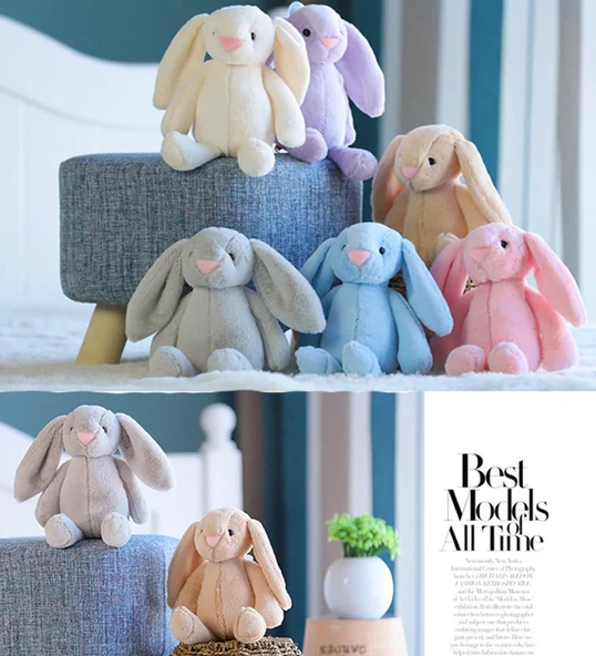SOLE Premium Özel Hediye Kutusunda 45 cm Beyaz Bunny Tavşan ve 5 Adet Kırmızı Peluş Ayıcık Buketi - 8