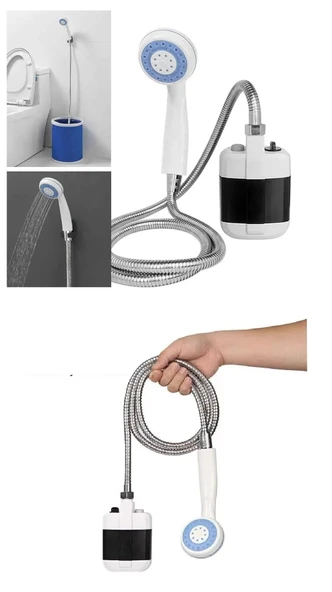 USB Şarjlı El Duş Pompası Taşınabilir Kamp Tatil Seyahat Banyo Su Pompası Başlık Hortum Seti - 2