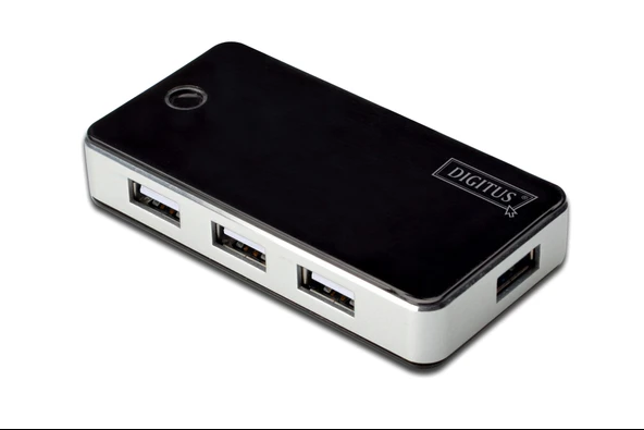 Digitus 7 Port USB Hub, USB 2.0, siyah/gümüş renk, güç adaptörlü, plastik TdrTR