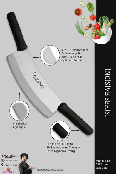 LAZBİSA İncisive Serisi Mutfak Bıçak Pizza Kıyma Salata Bıçağı Çift Tutma Zırh ( Mft-986) - 3