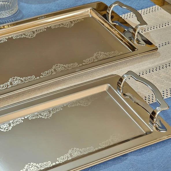 Sudedi Home Alize Saten Platin Set 1MM Paslanmaz Çelik 2li Tepsi 18/13 - 2