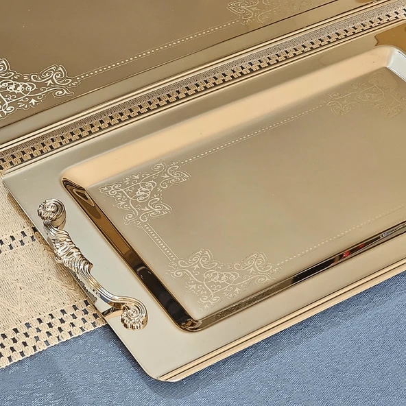 Sudedi Home Sultan Saten Platin Set 1MM Paslanmaz Tepsi 2li 18/10 - 7