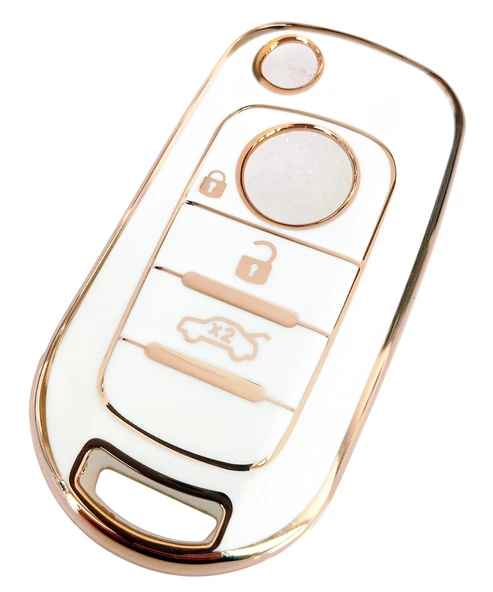 Fiat Egea Uyumlu Nano Kumanda Anahtar Kılıfı Oto Anahtarlık 3 Tuşlu Beyaz Gold - 2