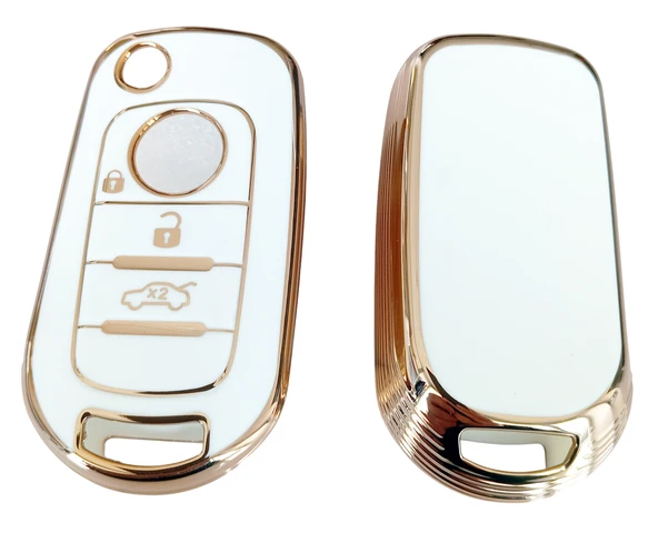 Fiat Egea Uyumlu Nano Kumanda Anahtar Kılıfı Oto Anahtarlık 3 Tuşlu Beyaz Gold - 4