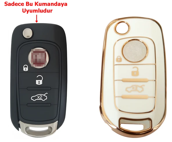 Fiat Egea Uyumlu Nano Kumanda Anahtar Kılıfı Oto Anahtarlık 3 Tuşlu Beyaz Gold - 5