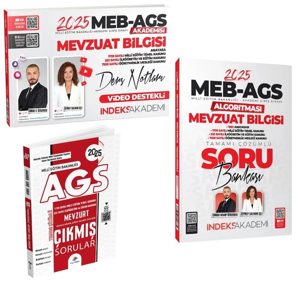 İndeks + Dizgi 2025 MEB-AGS Akademisi Mevzuat Bilgisi Ders Notları + Soru + Çıkmış Sorular 3 lü Set