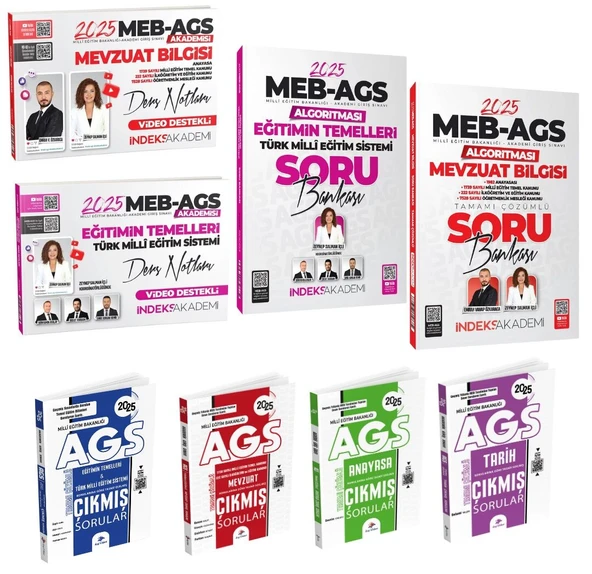 İndeks + Dizgi 2025 MEB-AGS Eğitimin + Mevzuat + Tarih + Anayasa Ders + Soru + Çıkmış Sorular 8 li