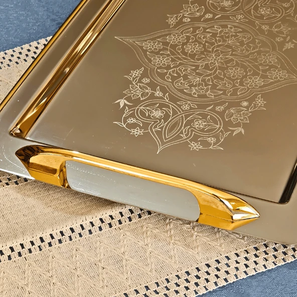 Sudedi Home Tuğba Gold Kaplama 1MM Paslanmaz Çelik 2li Tepsi 18/10 - 8