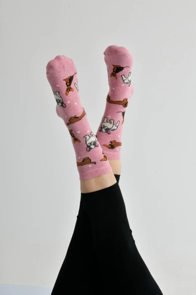 Soft Pembe Hayvan Baskılı Pamuklu Soket  Çorap