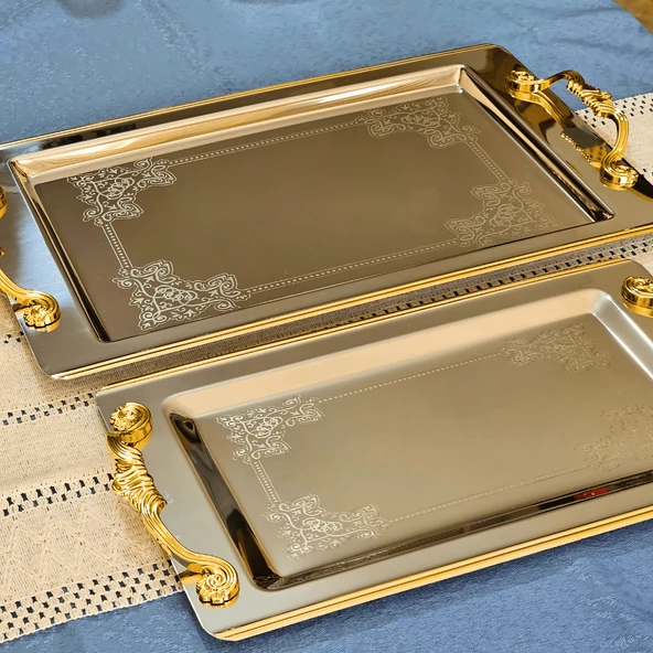 Sudedi Home Sultan Saten Gold Kaplama 1MM Paslanmaz Çelik Tepsi 2li 18/10 - 7