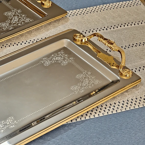 Sudedi Home Sultan Saten Gold Kaplama 1MM Paslanmaz Çelik Tepsi 2li 18/10 - 2