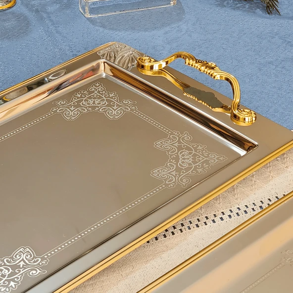 Sudedi Home Sultan Saten Gold Kaplama 1MM Paslanmaz Çelik Tepsi 2li 18/10 - 5