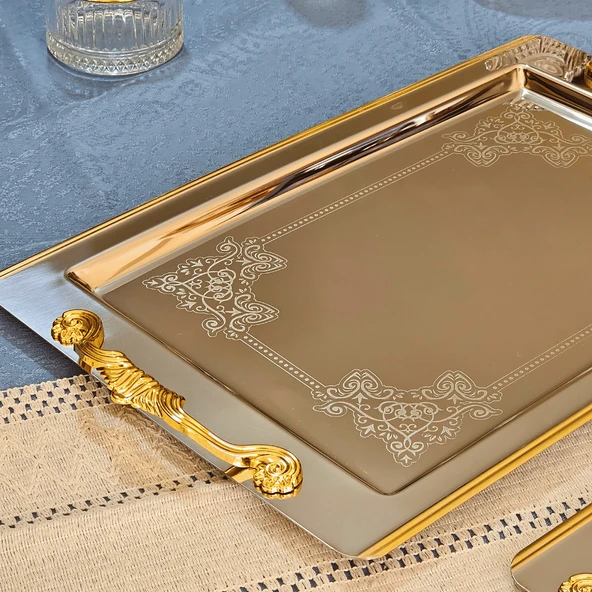 Sudedi Home Sultan Saten Gold Kaplama 1MM Paslanmaz Çelik Tepsi 2li 18/10 - 3