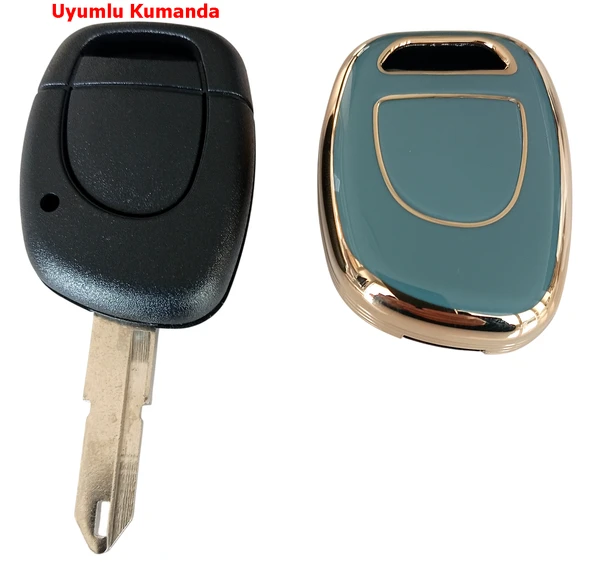 Renault Clio 2 Kangoo Tek Buton Uyumlu Kumanda Anahtar Kılıfı Oto Anahtarlık Gri Gold - 5