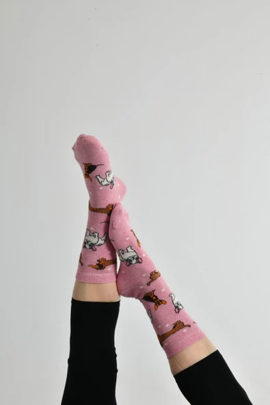 Soft Pembe Hayvan Baskılı Pamuklu Soket  Çorap - 3