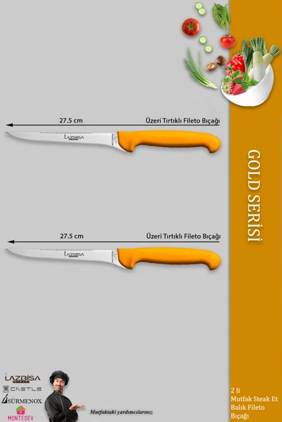 LAZBİSA Gold Serisi Mutfak Fileto Bıçağı Steak Bıçak Et Balık Tavuk Fileto Bıçağı 2 Li Set ( Mft-015 ) - 2