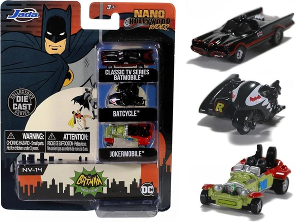 Java Nano Hollywood Rides  Classic TV Series Batmobile Batcycle Jokermobile Model Araba