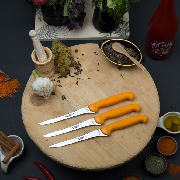 LAZBİSA Mutfak Bıçak Seti Üstü Tırtıklı Fileto Bıçağı Gold Serisi