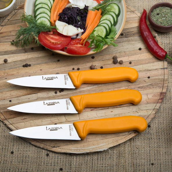 LAZBİSA Mutfak Bıçak Seti Şef Bıçak 3 lü Özel Gold Serisi