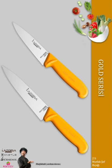 LAZBİSA Gold Serisi Mutfak Bıçak Seti Et Ekmek Sebze Bıçağı 2 Li Set Günlük Kullanım ( Mtf-010)