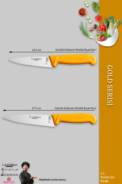 LAZBİSA Gold Serisi Mutfak Bıçak Seti Et Ekmek Sebze Bıçağı 2 Li Set Günlük Kullanım ( Mtf-010) - 2