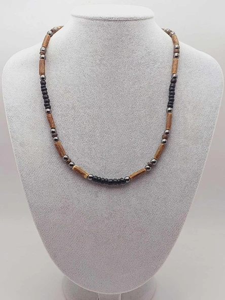 Ahşap & Hematit Tasarım Unisex Otantik Kolye (56096) - Resim 2