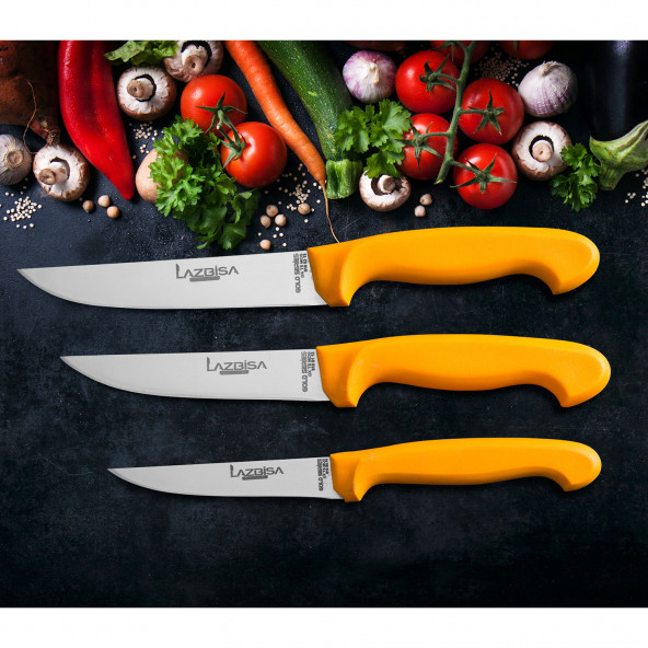 LAZBİSA Mutfak Bıçak Seti Et Sebze Meyve Ekmek Bıçak 3 lü Gold Serisi