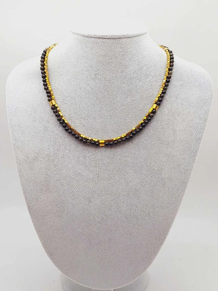 Lucid Dream Serisi Golden & Siyah Obsidyen Taşı 4mm Kolye (24290) - Resim 8