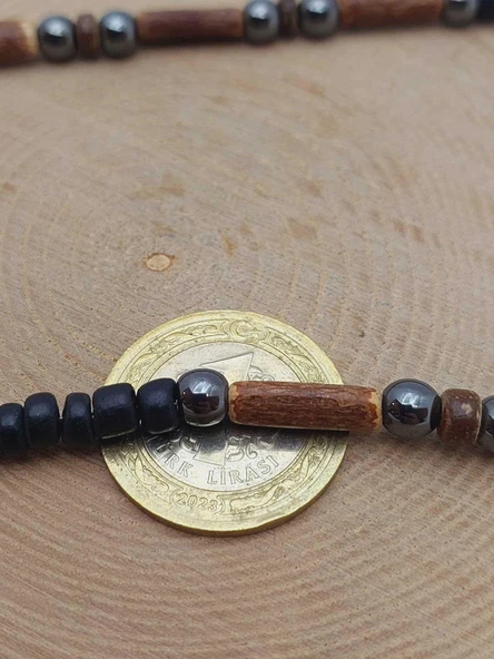 Ahşap & Hematit Tasarım Unisex Otantik Kolye (56096) - Resim 3