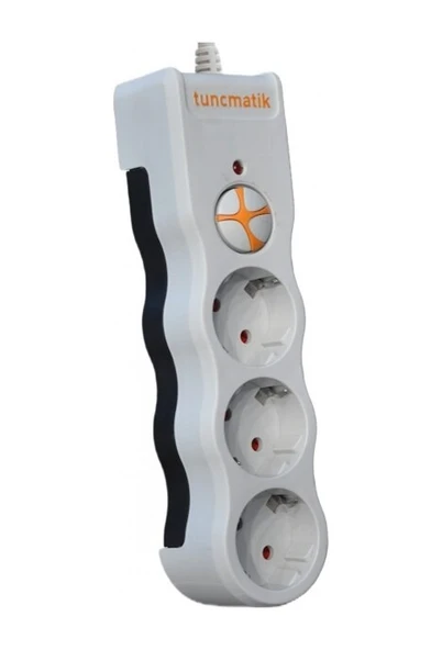 Tunçmatik Üçlü 1.5 Metre Kablolu Akım Korumalı Priz Anahtarlı Beyaz TSK19009