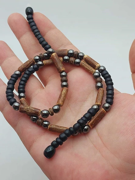 Ahşap & Hematit Tasarım Unisex Otantik Kolye (56096) ürün görseli