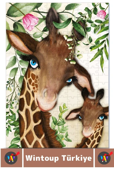 Premium Eğlenceli El Göz Koordinasyon Beceri Geliştirici Çocuk 200 Parça PUZZLE ANNE VE BEBEK ZÜRAFA - Resim 2