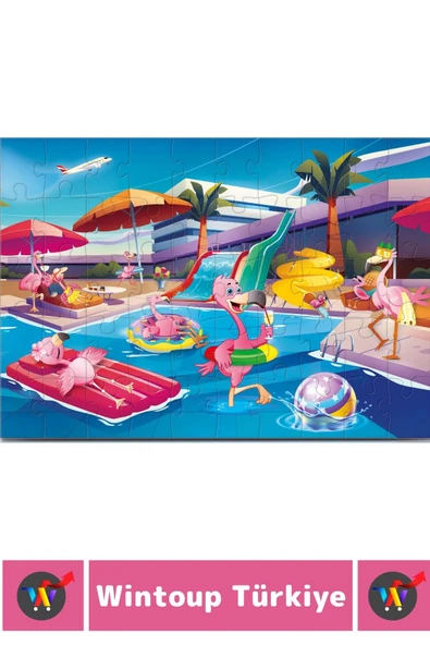 Premium Eğlenceli El Göz Koordinasyon Beceri Geliştirici Çocuk 2X50 Parça PUZZLE FLAMİNGO PARTİSİ - Resim 3