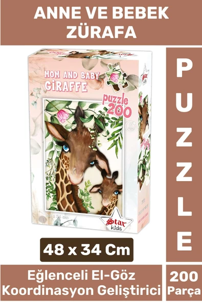 Premium Eğlenceli El Göz Koordinasyon Beceri Geliştirici Çocuk 200 Parça PUZZLE ANNE VE BEBEK ZÜRAFA