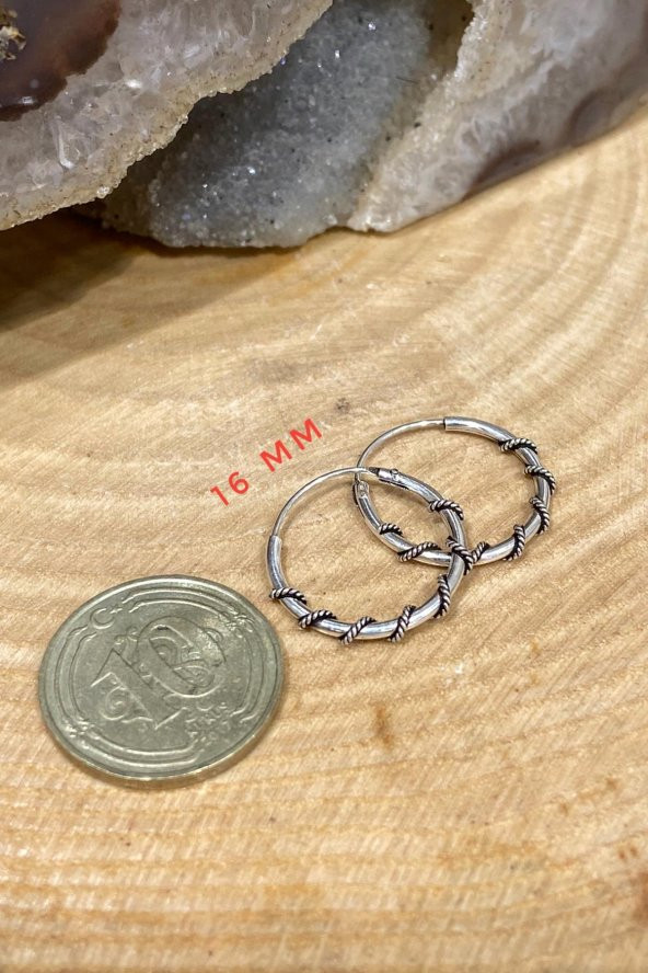 16 mm Günlük Spor Oksitli 925 Gümüş Halka Küpe - 2